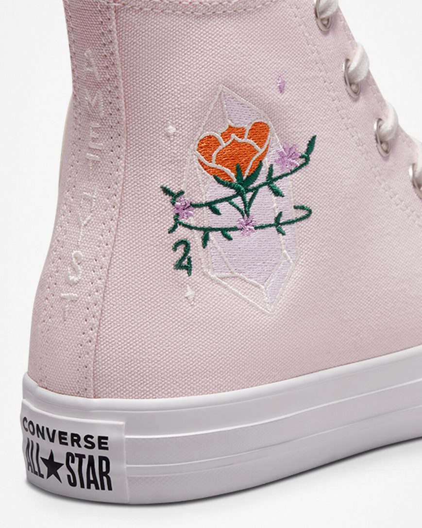 Dámské Boty Vysoké Converse Chuck Taylor All Star Embroidered Crystals Růžové Bílé | CZ GXNO94